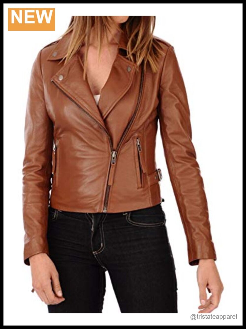 Women's Lambskin Leather Bomber Biker Jacket - Slim Fit, Long Sleeve, Zipper
